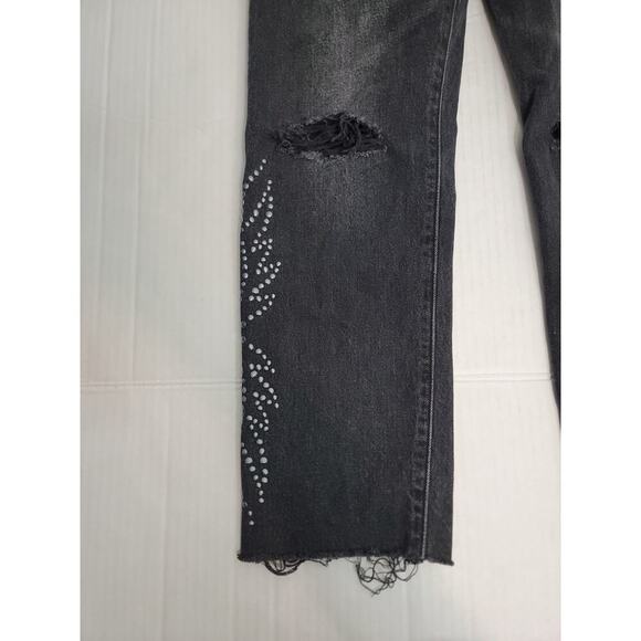 Levis Premium 501 Jean Sz 25 High Rise Embellished Fray Button Fly Big E Gray - Picture 4 of 13